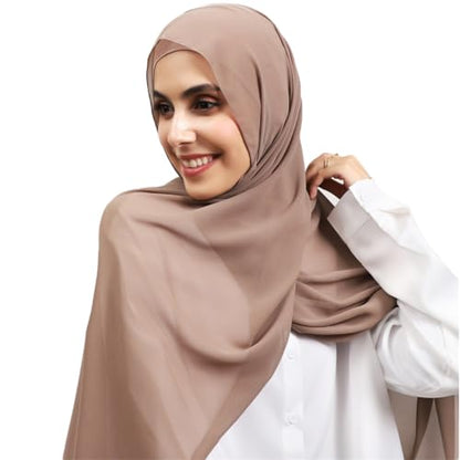 Instant Chiffon Hijab Set 3-in-1 Hijabs Scarf with Built-in Magnets and Undercap Head Wraps with Modal Cap - color: 5# Khaki