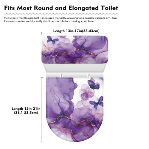 Purple Marble Butterfly Toilet Lid Dust Cover & Toilet Tank Lid Cover 2PC Elastic Edge Machine Washable Fits Most Toilet Lids Home Decor - color: Purple Marble Butterfly