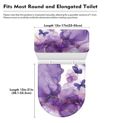 Purple Marble Butterfly Toilet Lid Dust Cover & Toilet Tank Lid Cover 2PC Elastic Edge Machine Washable Fits Most Toilet Lids Home Decor - color: Purple Marble Butterfly
