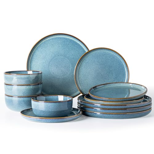 GBHOME Dinnerware Sets for 4, 12 Pieces Ceramic Plates and Bowls Set - color: Space Blue, size: Service for 4(12Pcs)
