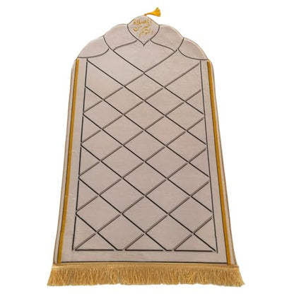 Simple Solid Muslim Prayer Rug Velvet Embossed Turkish Prayer Carpet Portable Islam Prayer Mat for Kids Islamic Janamaz Great Ramadan Eid Gift Elegant Sajadah with Tassel Salat Rug 50x80cm - color: Beige