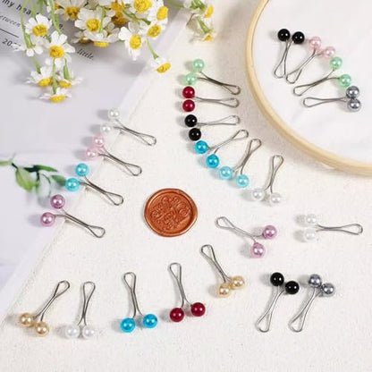 12 Pcs Colorful Pearl Hijab Pins for Women, Hijab Clips Scarf Clip for Headscarf Shawl, Brooch Safety Pins for Muslim
