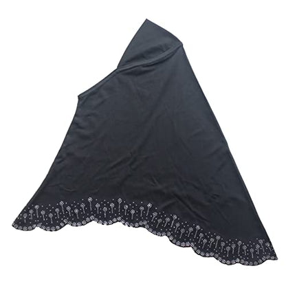 Girls Hijab with Rhinestones – Sparkly Non-Slip Amira Scarf for Kids, for Daily Prayer, School, Ramadan & Eid (Ages 4-12) - color: Black-wavy Edge