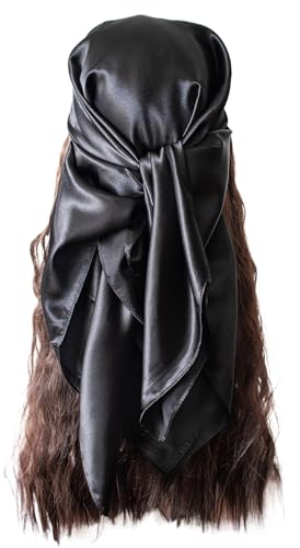 vabovin Satin Head Scarf for Women Solid Color, 35×35 in - color: 202 Black