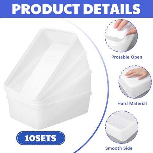 Suzile 10 Pcs Plastic Tub with Lids 14.17 x 9.45 x 4.33 Inch Commercial Tote Box Deep Restaurant Containers with Lids Fish Food Service Bus Tubs for Meat Storage Washing Dishes Art Supplies Toy(White) - color: white