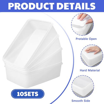 Suzile 10 Pcs Plastic Tub with Lids 14.17 x 9.45 x 4.33 Inch Commercial Tote Box Deep Restaurant Containers with Lids Fish Food Service Bus Tubs for Meat Storage Washing Dishes Art Supplies Toy(White) - color: white
