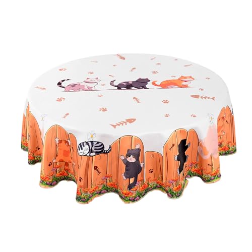juniissl Cat Tablecloth Washable Round Table Cover for Kitchen Dining Decoration 60 Inch - color: Cat