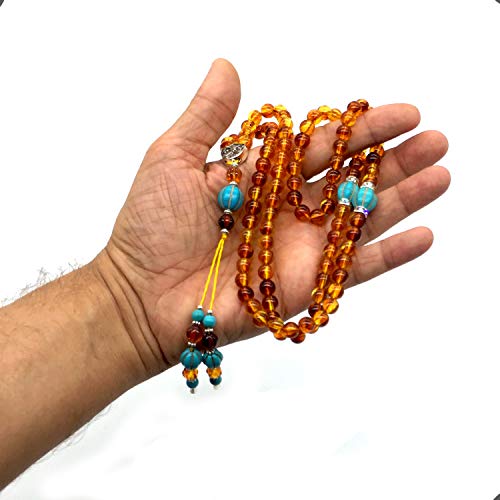 Special Prayer Beads Series -99 beads- Tesbih Tasbih Tasbeeh Misbaha Masbaha Subha Sebha Sibha (Honey Color Imitation Amber -8 mm Beads-) - color: Honey Color Imitation Amber -8 mm Beads-