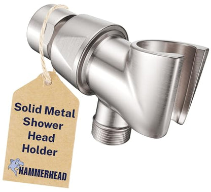 HammerHead Showers® Solid Metal Handheld Shower Head Holder - Brushed Nickel - Adjustable Shower Wand Holder with Universal Wall Hook Bracket and Brass Pivot Ball - Hand Held Shower Head Holder - color: Brushed Nickel
