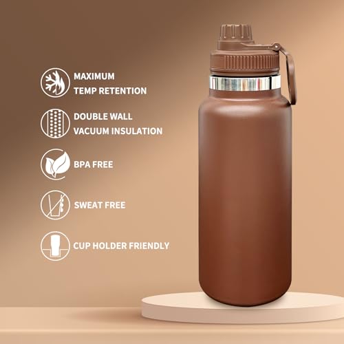 32 oz Insulated Water Bottle with Spout Lid - Double Wall Vacuum Sports Water Bottle - Powder Coated Cup for Gym Camping Hiking(Coffee,1 pack) - color: Coffee