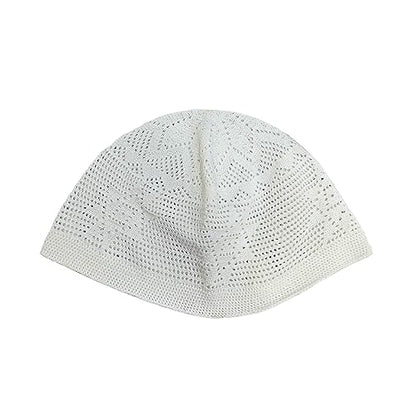 Muslim Prayer Caps by Feeha - White Knitted Kufi, Zakir Naik Caps, Taqiya Takke Peci for Men