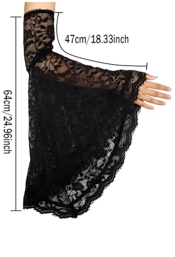 L'VOW Women's 1 Pair Gothic Black Lace Sleeves Witch Gloves Victorian Lace Arm Sleeve Vampire Accessory - color: D Black