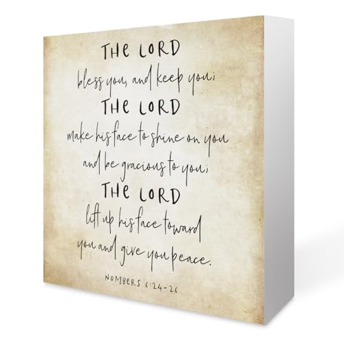Inspirational Bible Verse The Lord Bless You and Keep You Wooden Box Sign Numbers 6:24-26 Scripture Desk Decor Rustic Scripture Wood Block Plaque Box Sign for Home Office Shelf Table Decoration - color: Numbers 6:24-26