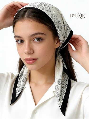Triangle Shawls Scarf Head Hair Neck For Women Scarves Fashion Silk Feeling Lady Lightweight 51 * 23.6inch - color: K15-white Background With Black Pattern（51*23.6inch）