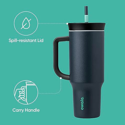 Owala Stainless Steel Triple Layer Insulated Travel Tumbler with Spill Resistant Lid, Straw, and Carry Handle, BPA Free, 40 oz, Gray (Foggy Tide) - color: Foggy Tide, size: 40 Ounces (Pack of 1)