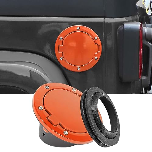 JWWY for JK Fuel Tank Cap Gas Cap Fuel Filler Petrol Tank Cover Protection Fit for Jeep Wrangler JK 2007-2017 Exterior Accessories Aluminum Alloy Orange - color: Orange