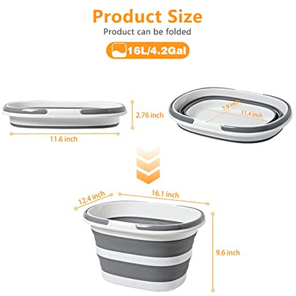 Goderewild Large Collapsible Bucket 16L Two-Pack - Upgraded, Lightweight & Portable Water Bucket for House Cleaning, Camping, Storage - Space-Saving & Multiuse Cleaning Mop Bucket - Grey (2 Pack) - color: New Grey2