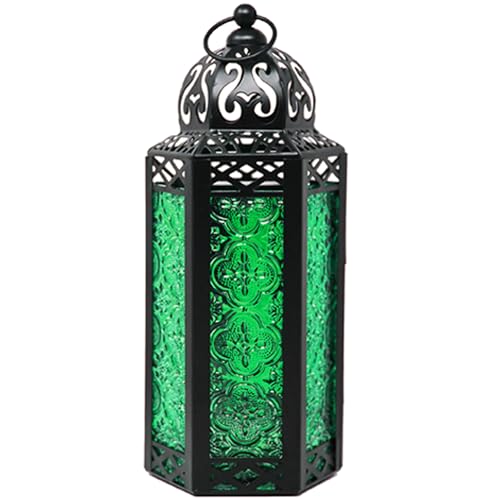 Vela Lanterns Decorative Indoor Moroccan Candle Holder, Green, M - color: Black/Green, size: Medium