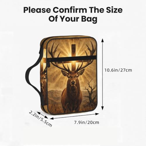 Cross Hunting Deer Bible Cover Case with Handle and Zippered Pocket - color: Cross Hunting Deer