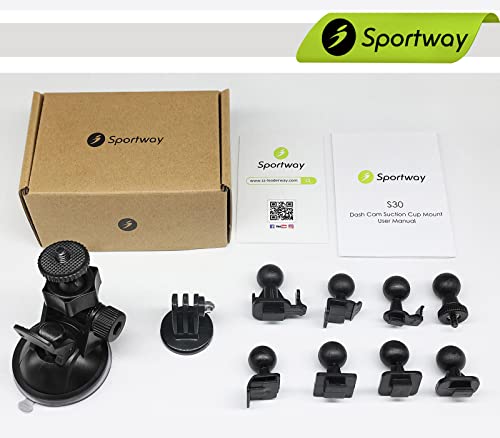 Sportway S30 Dash Cam Suction Mount (2nd Gen) with 10pcs Joints for REXING,Z-Edge,Old Shark,YI,KDLINKS,Falcon Zero,Transcend,Crosstour,VANTRUE,GoPro Hero and Most Other Dash Cameras DVR GPS