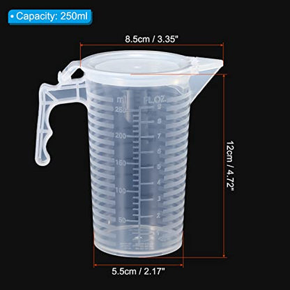 PATIKIL Graduated Beaker, 250ml PP Plastic Liquid Measuring Cup Double Sided Black Graduations with Handle Lid and Spout for Lab Kitchen Home - size: 250ml