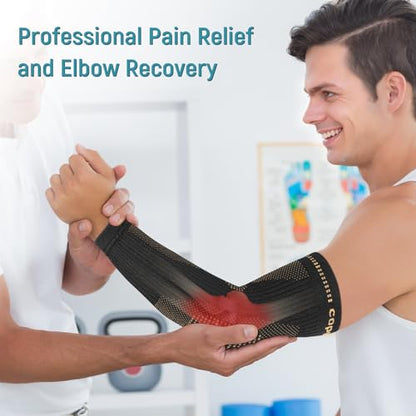 Copper Elbow Compression Sleeve - Tennis & Golfers Elbow Support Brace, Extends to Forearm for Complete Pain Relief, Wider Fit Hugs Joint, X-Large - size: X-Large