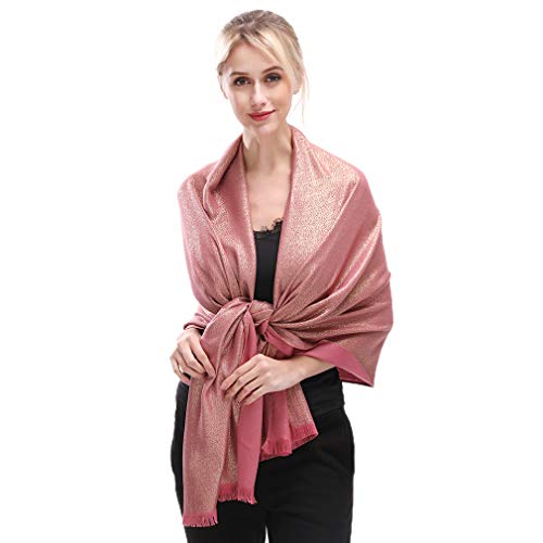 LMVERNA Women's Sparkling Metallic Soft Pashmina Shawls and Wraps Scarf in Solid Colors - color: Rose-gold