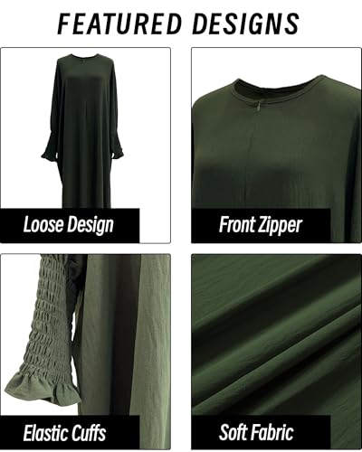Muslim Prayer Abaya Islamic Women's Khimar Pure Color Hijab Dress Long Sleeve Dubai Kaftan - color: Armygreen