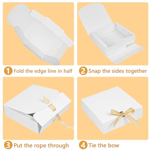 10pack Gift Boxes with Lids, 6.5''x6.5''x2'' White Gift Boxes For Presents, Paper Boxes Gift Boxes with Ribbon for Birthday Wedding Party Chocolate Candy - color: White