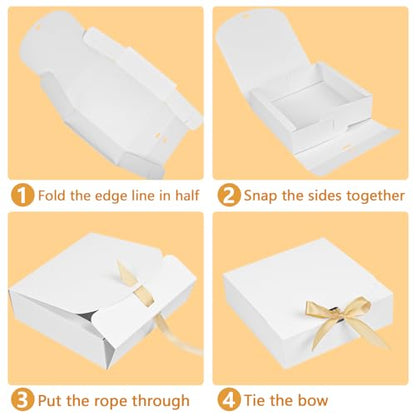 10pack Gift Boxes with Lids, 6.5''x6.5''x2'' White Gift Boxes For Presents, Paper Boxes Gift Boxes with Ribbon for Birthday Wedding Party Chocolate Candy - color: White