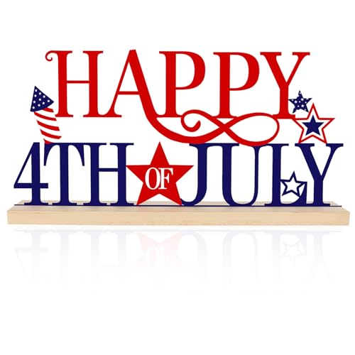 Metal Happy 4th of July Sign Decorations for Home Party Shelf Mantel - style: Independence Day