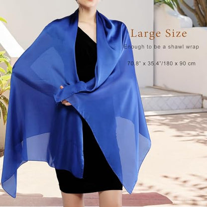 RIIQIICHY Women Shawls and Wraps for Evening Dresses Like Chiffon Silk Scarf Formal Silky Pashmina Shawls for Weddings - color: Royal Blue
