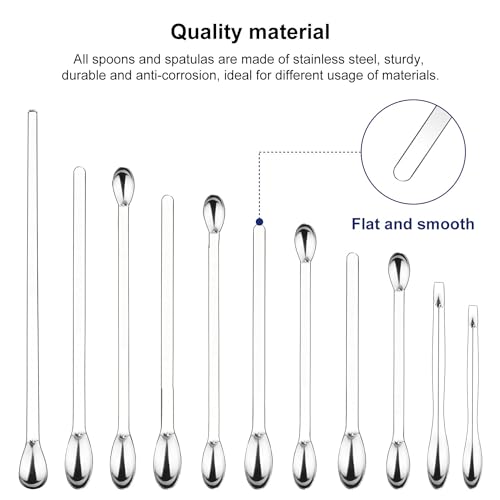 11 Pcs Lab Micro Spoon and Spatula Set, Stainless Steel Double-Ended Lab Spatulas Sampling Spoons Micro Scoopulas Weighting Set
