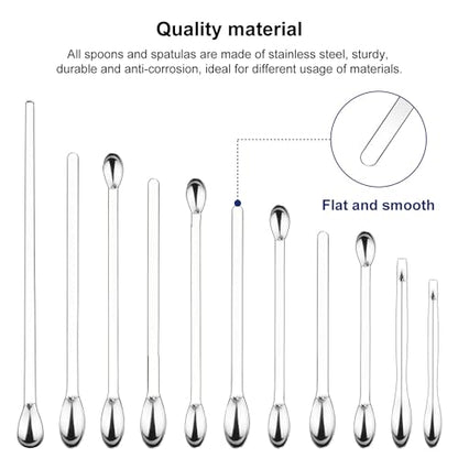 11 Pcs Lab Micro Spoon and Spatula Set, Stainless Steel Double-Ended Lab Spatulas Sampling Spoons Micro Scoopulas Weighting Set