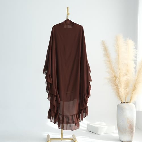 khalat Women's Hijab Chiffon Hijab for Women Muslim 2 Layers Ruffle Lightweight Large Hijab - color: Coffee