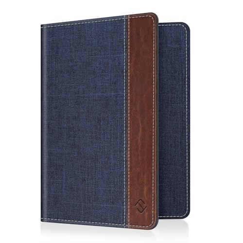 FINTIE Passport Holder, Slim Travel Wallet RFID Blocking Card Case Cover - color: Denim Indigo Brown