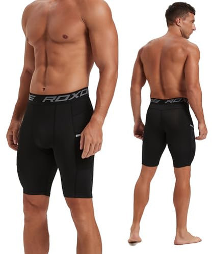Compression Shorts Men Spandex Sport Gym Shorts Athletic Workout Running Tights Training Underwear (Pocket_5pack) 2White/3Black-XXL