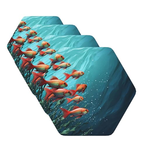 Drink Coasters Set of 4 Leather Coasters for Drinks Fish Aquarium Round Cup Mat Pad Easy Clean Bar Coasters Heat Resistant Funny Cup Coasters for Tabletop Protection,4 Inches - color: Hexagon