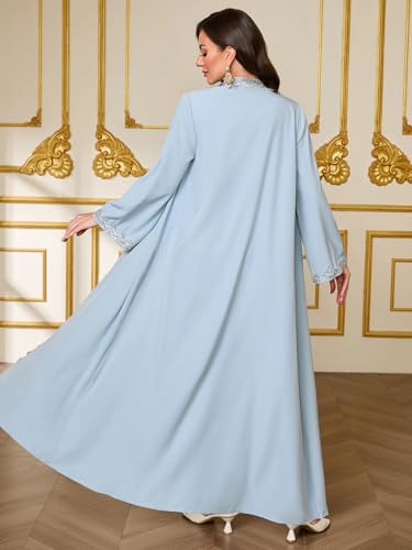 Elegant Muslim Dress Traditional Islamic Attire Maxi Robe Eid Prayer Gown - color: Light Blue, size: Small