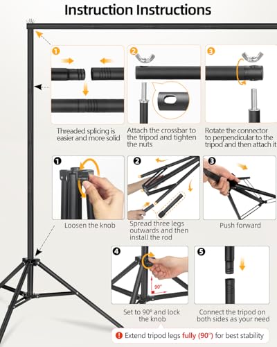 Hemmotop Photo Backdrop Stand, 10x7ft, Secure Straight Thread Connection - size: 10x7ft