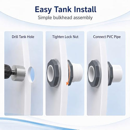 1 Inch PVC Bulkhead Fitting Water Tank Connector Adapter Fitting with Male Thread Coupling, Thru-Bulk Pipe Fitting for Rain Barrels Aquariums Ponds Industrial Plumbing(Pack of 2) - size: Pack of 2
