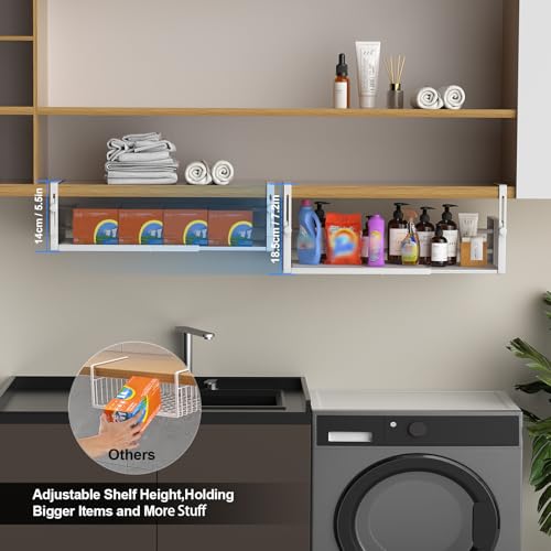 AmonHouseware 2Pack Expandable Under Shelf Storage Basket Organizer, White | Adjustable Hanging,Length Stretchable14.9-22.6Inch,Under Cabinet Shelf for Laundry Room Kitchen Pantry Desk Counter Cupboard - color: White