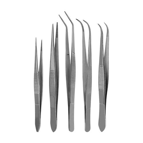 Splinter Forceps - Fine Point - Tweezers Stainless Steel Straight & Curved (Set of 5 Pcs. Str/Cud) - size: Set of 5 Pcs. Str/Cud