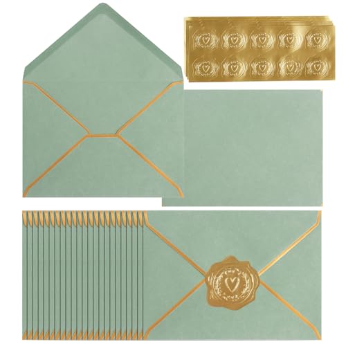 100 Pack A6 Envelopes 4x6 Sage Green Gold Border 6.5x4.75 Inches - color: Sage Green, size: 4.75 x 6.5 Inches