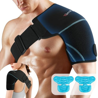 Comfytemp Shoulder Ice Pack Wrap, Shoulder Brace Rotator Cuff Cold Therapy | FSA Eligible HSA, Reusable Gel Cold Shoulder Compression Sleeve for Injuries, Shoulder & Arm Pain Relief, 2 Gel Ice Packs - color: Black - 2 Gel Pack + 1 Brace