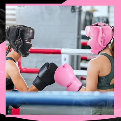 Kanayu 3 Pieces Boxing Headgear and 3 Pairs Gloves Set Shockproof Leather Boxing Helmet Safety Head Guard Punching Bag Gloves for Men Women Youth Beginners - color: Black, White