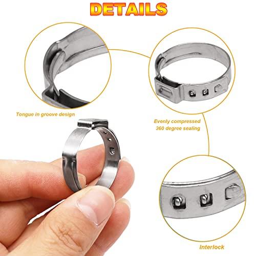AKIHISA 100Pcs 5 sizes Single Ear Hose Clamps, 21-28.6 mm 304 Stainless Steel Pex Crimp Rings Kit, Crimp Hose Clamp Assortment Set for Securing Pipe Hoses and Automotive Use - size: 100Pcs (21-28.6mm)