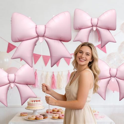 Pink Bow Balloons, 6 Pcs Giant Foil for Girls Birthday Party Decorations - style: Pink Bow