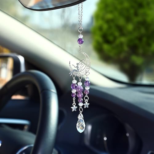 Car Rear View Mirror Accessories Christian Hanging Ornament, Angel Rearview Decor Charm Red Agate Beaded Crystal Swinging Interior Handmade Decor for Women Men - color: Angel01