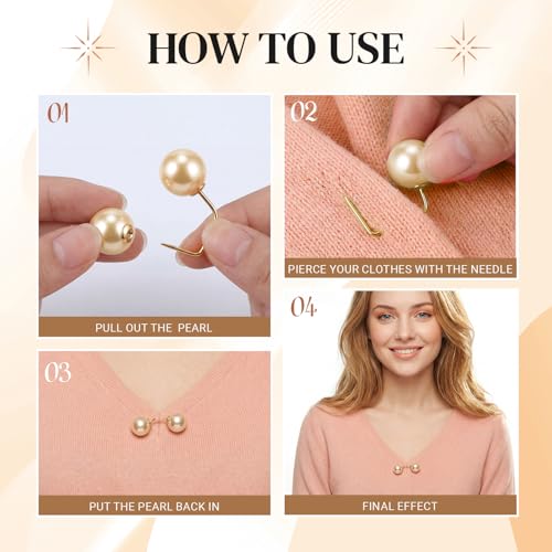 WILLBOND 6 Pcs Artificial Pearl Brooch Pins Sweater Shawl Safety Clips Dress Clips for Women - color: Gold, Black, White